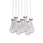 Люстра с 7-ю прозрачными плафонами из стекла в форме капли на круглом потолочном основании цвета хром Lucid Rain  варинант исполнения - 1 | Loft Concept в Ижевске