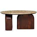 Кофейный столик с круглой столешницей на 2-х массивных деревянных ножках Tandem Travertine and Wood варинант исполнения - 1 | Loft Concept в Ижевске