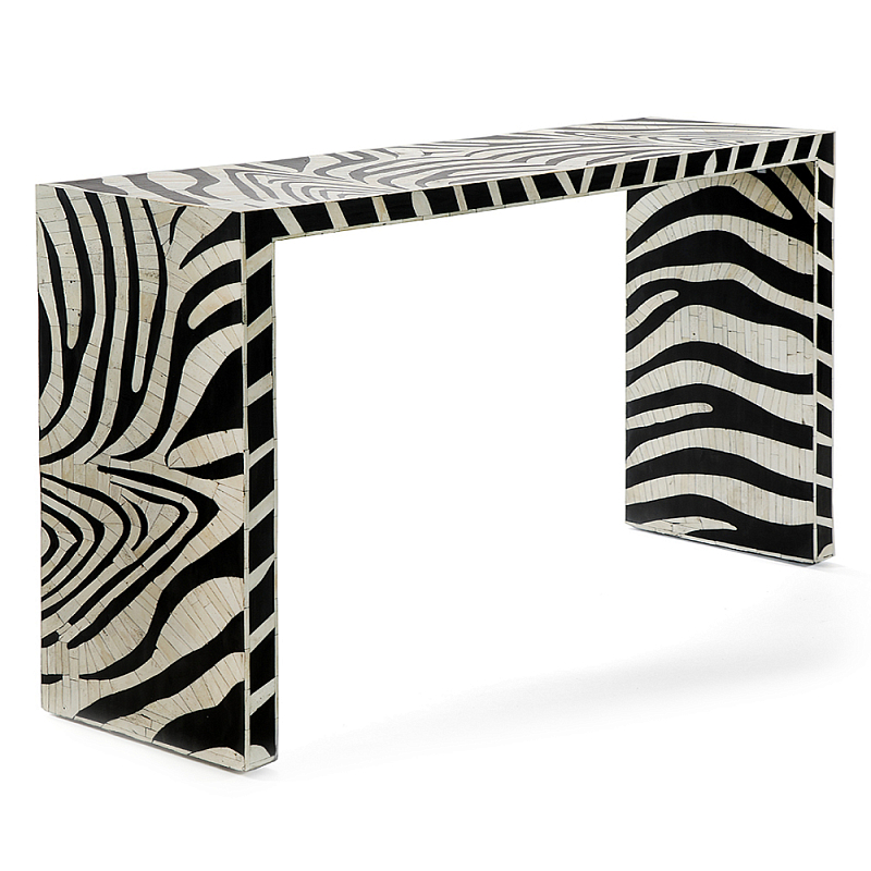 Консоль Дизайнерская Kenya Console ZEBRA Bone Inlay black ivory ( слоновая кость ) Черный в Ижевске | Loft Concept 