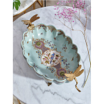 Чаша из голубого фарфора на бронзовых ножках с рисунком цветов и фигурками стрекоз Blue Garden варинант исполнения - 4 | Loft Concept в Ижевске