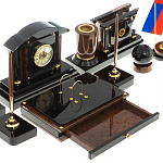 Настольный письменный набор с часами из природного камня обсидиана Peace Contract варинант исполнения - 4 | Loft Concept в Ижевске