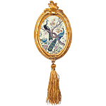 Картина с изображением павлинов в саду в овальной позолоченной раме с кисточкой Chinoiserie Imperial Garden Peacocks on a Tree Poster варинант исполнения - 1 | Loft Concept в Ижевске