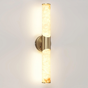 Бра с вытянутым цилиндрическим плафоном из белого алебастра на круглом основании Латунь Cryptocrystalline Stone