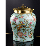 Ваза округлой формы из фарфора с рисунком и бронзовой крышкой Turquoise Blooming Garden варинант исполнения - 1 | Loft Concept в Ижевске
