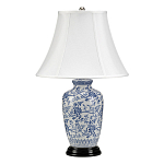 Настольная лампа с фарфоровым основанием с декоративным орнаментом и белым абажуром на темной круглой подставке Elstead Lighting варинант исполнения - 1 | Loft Concept в Ижевске