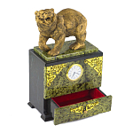 Часы настольные с декором в виде медведя и выдвижным ящиком из натурального камня Змеевик Bear Stone Clock варинант исполнения - 3 | Loft Concept в Ижевске
