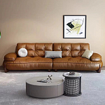 Диван кожаный с каркасом из массива дерева Medieval Furniture варинант исполнения - 1 | Loft Concept в Ижевске