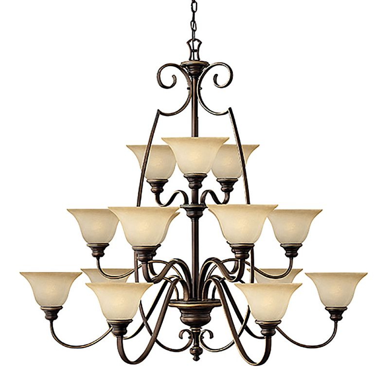 Люстра трехъярусная бронзового цвета с 15-ю кремовыми плафонами в форме чаш Hinkley Бронза Бежевый в Ижевске | Loft Concept 