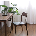 Стул деревянный с мягким сиденьем из черной натуральной кожи Moon Walnut Furniture варинант исполнения - 2 | Loft Concept в Ижевске