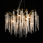Люстра золотого цвета с декоративными ветками и длинными прозрачными стеклянными подвесами в форме сосулек Droplet Chandelier варинант исполнения - 3 | Loft Concept в Ижевске