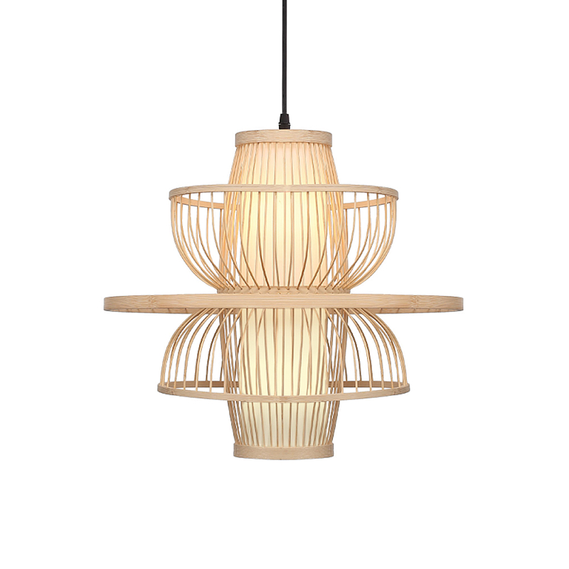 Подвесной светильник фигурный из деревянных прутьев с плафоном из натуральной ткани Light Inside the Cell Древесина в Ижевске | Loft Concept 