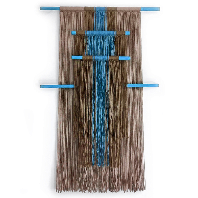 Дизайнерское Панно Макраме из хлопковых нитей Japan Wall Panel Blue Синий Коричневый в Ижевске | Loft Concept 