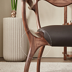 Стул деревянный с мягким сиденьем из коричневой натуральной кожи Moon Walnut Furniture варинант исполнения - 3 | Loft Concept в Ижевске