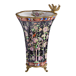 Ваза из фарфора черная с цветочной росписью и бронзовой стрекозой Spring Garden варинант исполнения - 1 | Loft Concept в Ижевске