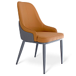 Стул оранжевый с высокой спинкой из искуственной кожи на серых металлических ножках Enigma Orange варинант исполнения - 1 | Loft Concept в Ижевске