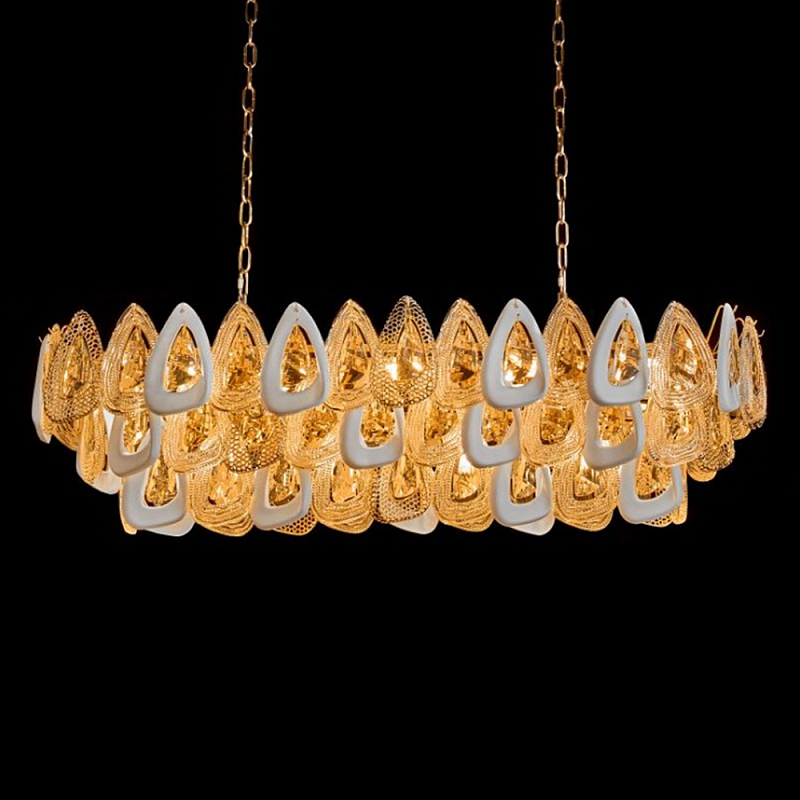 Люстра овальная с многослойными белыми и прозрачными подвесками Character Chandelier Золотой Прозрачный Белый Люстра овальная с многослойными белыми и прозрачными подвесками Character Chandelier Золотой Прозрачный Белый в Ижевске | Loft Concept