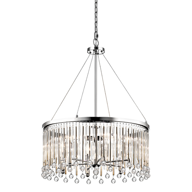 Люстра круглая цвета хром с вертикальными стеклянными трубками и круглыми подвесками Kichler Хром Прозрачное Стекло в Ижевске | Loft Concept 