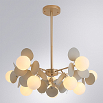 Люстра на штанге с 10-ю белым шарообразным плафоном и декоративными металлическими элементами в виде лепестков серого цвета Matisse варинант исполнения - 2 | Loft Concept в Ижевске