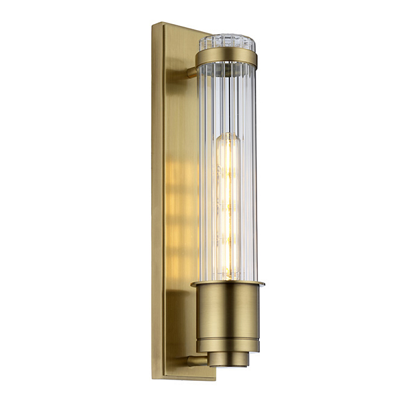 Бра вертикальное с рифленым стеклянным плафоном и прямоугольным основанием Quintiesse Латунь Хром в Ижевске | Loft Concept 