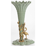 Ваза зеленая фарфоровая с волнистым краем с бронзовой фигуркой журавля Eden Garden  варинант исполнения - 3 | Loft Concept в Ижевске