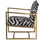 Кресло с металлическим золотистым каркасом и мягкой обивкой с чёрно-белым принтом зебры Wild animals варинант исполнения - 2 | Loft Concept в Ижевске