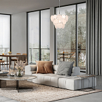 Люстра из белых стеклянных дисков на серебрянном каркасе White Glowing Reflectors варинант исполнения - 2 | Loft Concept в Ижевске