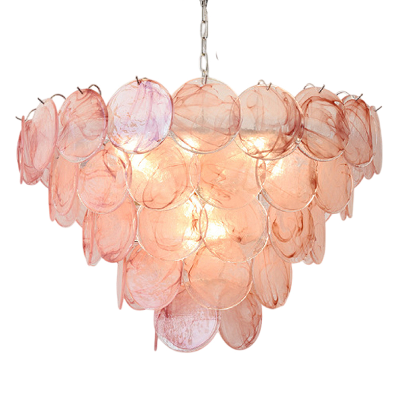 Люстра с каскадом из круглых розовых стеклянных дисков Pink Light Waterfall Розовый Хром Люстра с каскадом из круглых розовых стеклянных дисков Pink Light Waterfall Розовый Хром в Ижевске | Loft Concept