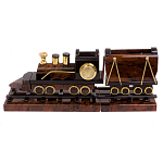 Часы настольные в виде паровоза из натурального камня Обсидиан Train Stone Clock варинант исполнения - 1 | Loft Concept в Ижевске