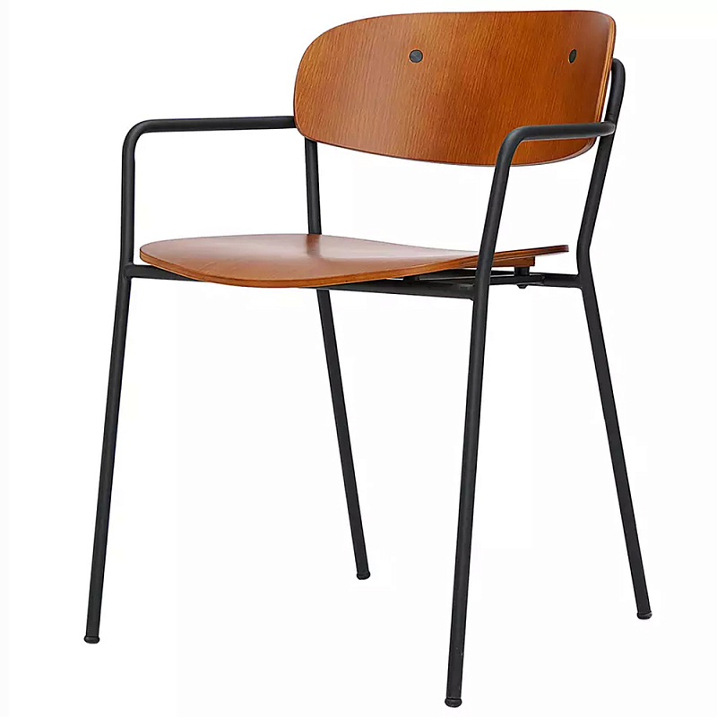 Стул на железных ножках Chair Space Arrangement с подлокотниками Орех Черный Стул на железных ножках Chair Space Arrangement с подлокотниками Орех Черный в Ижевске | Loft Concept
