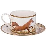 Чайная пара из фарфора с изображением утки и лисы 300 мл Hunting Porcelain Collection варинант исполнения - 1 | Loft Concept в Ижевске