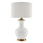 Настольная лампа белого цвета с фарфоровым основанием и латунными акцентами и тканевым абажуром Currey & Company варинант исполнения - 1 | Loft Concept в Ижевске