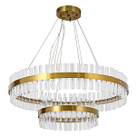 Люстра подвесная двухъярусная с золотистымыми кольцами и прозрачными стеклянными элементами Ring Horizontal варинант исполнения - 1 | Loft Concept в Ижевске