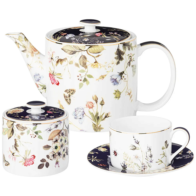 Чайный сервиз из фарфора с цветочным принтом на 6 персон 14 предметов Garden Whisper Porcelain Set Белый Темно-синий Мульти Чайный сервиз из фарфора с цветочным принтом на 6 персон 14 предметов Garden Whisper Porcelain Set Белый Темно-синий Мульти в Ижевске | Loft Concept