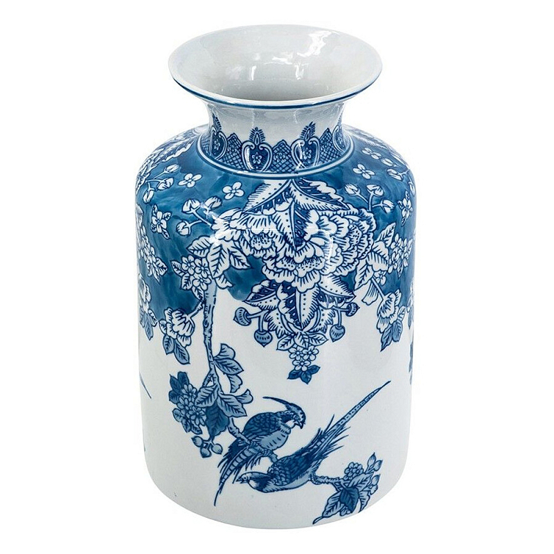 Ваза с мотивами цветущего сада с попугаями Vase Inspired by Nature Синий Белый в Ижевске | Loft Concept 