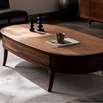 Кофейный стол овальный из дерева с 2-мя ящиками Coffee Walnut Table варинант исполнения - 3 | Loft Concept в Ижевске