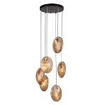 Люстра каскадная с 6-ю стеклянными круглыми плафонами янтарного цвета Savio Glass Disc Light варинант исполнения - 2 | Loft Concept в Ижевске