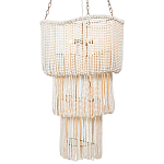 Трехъярусная люстра с подвесками из круглых деревянных бусин белая White Beads Three-tier Chandelier  варинант исполнения - 2 | Loft Concept в Ижевске