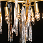 Люстра линейная золотого цвета с декоративными ветвями и длинными стеклянными подвесками в форме сосулек Droplet Chandelier варинант исполнения - 4 | Loft Concept в Ижевске