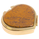 Таблетница карманная в форме сердца с 3-мя отделениями с зеркалом и накладкой из натурального камня Яшма Змеиная Gold Stone Pillboxes варинант исполнения - 1 | Loft Concept в Ижевске