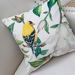 Декоративная подушка бежевая с изображением птиц и цветов Blooming Yellow Birds варинант исполнения - 2 | Loft Concept в Ижевске