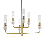 Люстра с 6-ю плафонами в форме стеклянных трубок и мраморных декоративных элементов Montreal варинант исполнения - 2 | Loft Concept в Ижевске