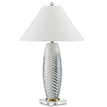 Настольная лампа овальная с тропическим принтом Stylized Aalm Leaves Motif варинант исполнения - 5 | Loft Concept в Ижевске