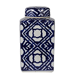 Ваза прямоугольной формы с крышкой и геометрическим узором в сине-белых цветах Blue & White Ornament  варинант исполнения - 1 | Loft Concept в Ижевске
