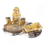 Икорница со стопками с декором "Рыбак с санями" с гравировкой на подставке из натуральных камней Агат Мрамор Decorative Cavair Dishes варинант исполнения - 9 | Loft Concept в Ижевске