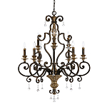 Люстра с подвесками из прозрачного стекла на кованом каркасе бронзового цвета в классическом стиле Quoizel варинант исполнения - 1 | Loft Concept в Ижевске