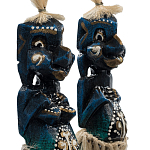 Комплект из 2-х деревянных статуэток Asmat Straw Headdress Statuettes Dark Blue варинант исполнения - 3 | Loft Concept в Ижевске