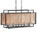 Люстра прямоугольной формы с чёрным каркасом и вставкой из плетеного материала Cage for Light варинант исполнения - 4 | Loft Concept в Ижевске