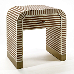 Тумбочка прикроватная с ящиком Tofino Stripes Bone Inlay Bedside Beige варинант исполнения - 2 | Loft Concept в Ижевске