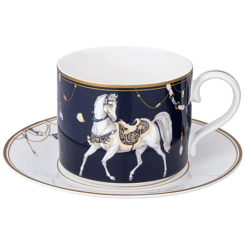 Чайная пара из фарфора с изображением лошади 300 мл Porcelain Horse Set  Белый Синий Золотой в Ижевске | Loft Concept 