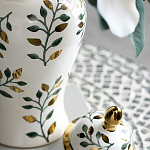 Ваза белая с крышкой с рисунком зеленых и золотых листьев 40 см Chinoiserie Ceramics варинант исполнения - 5 | Loft Concept в Ижевске